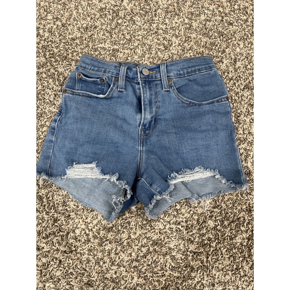 Levi's High Waist Distressed Denim Shorts - Blue